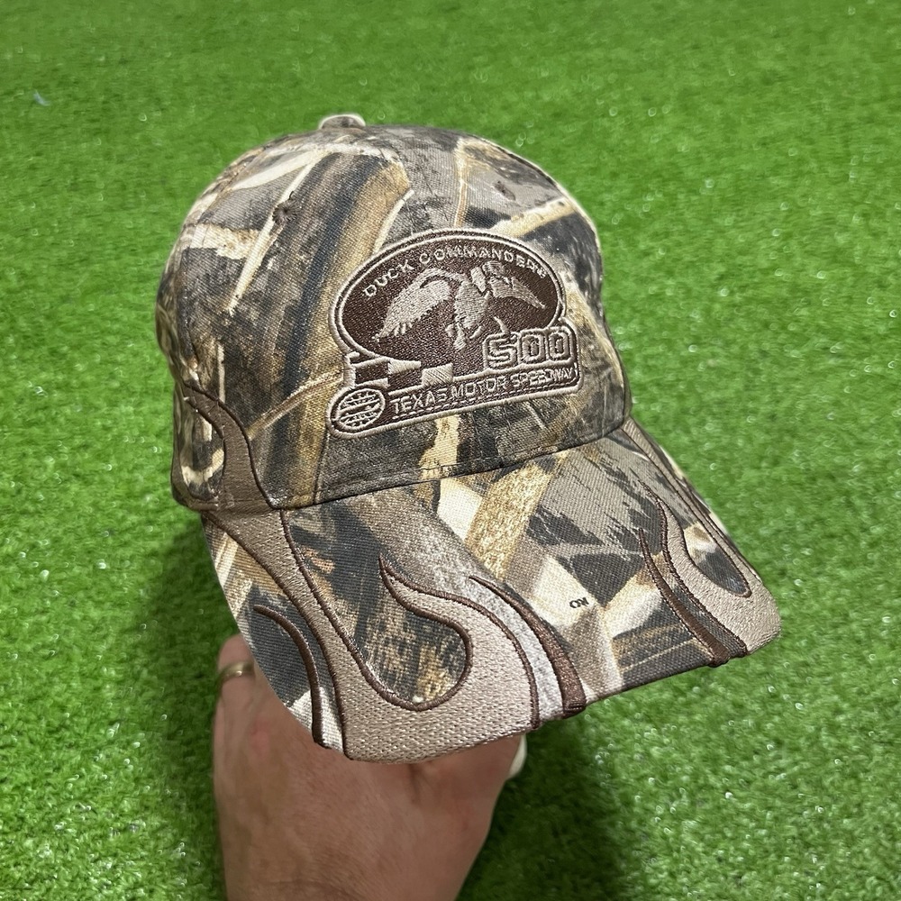 Y2K Style Duck Commander 500 NASCAR Hat RARE Camo Flames Texas Motor Speedway